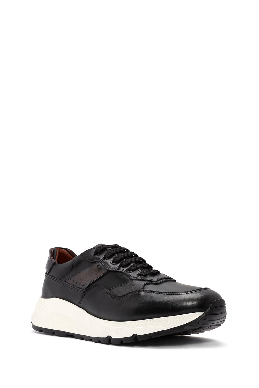 Erkek Siyah Kalın Tabanlı Bağcıklı Deri Sneaker