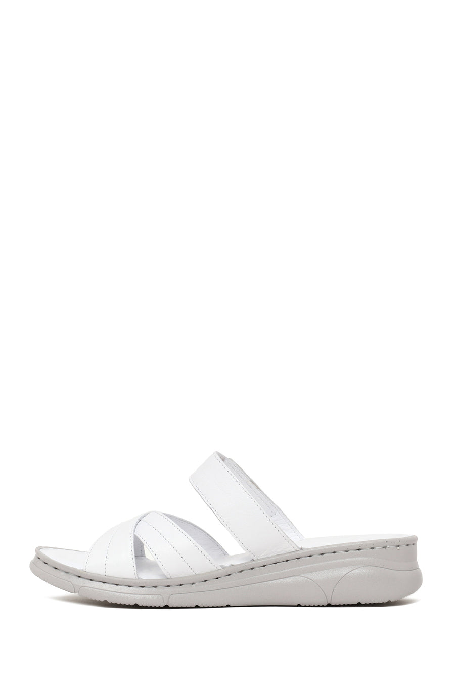 Woman White Wedge-Heel Leather Slipper