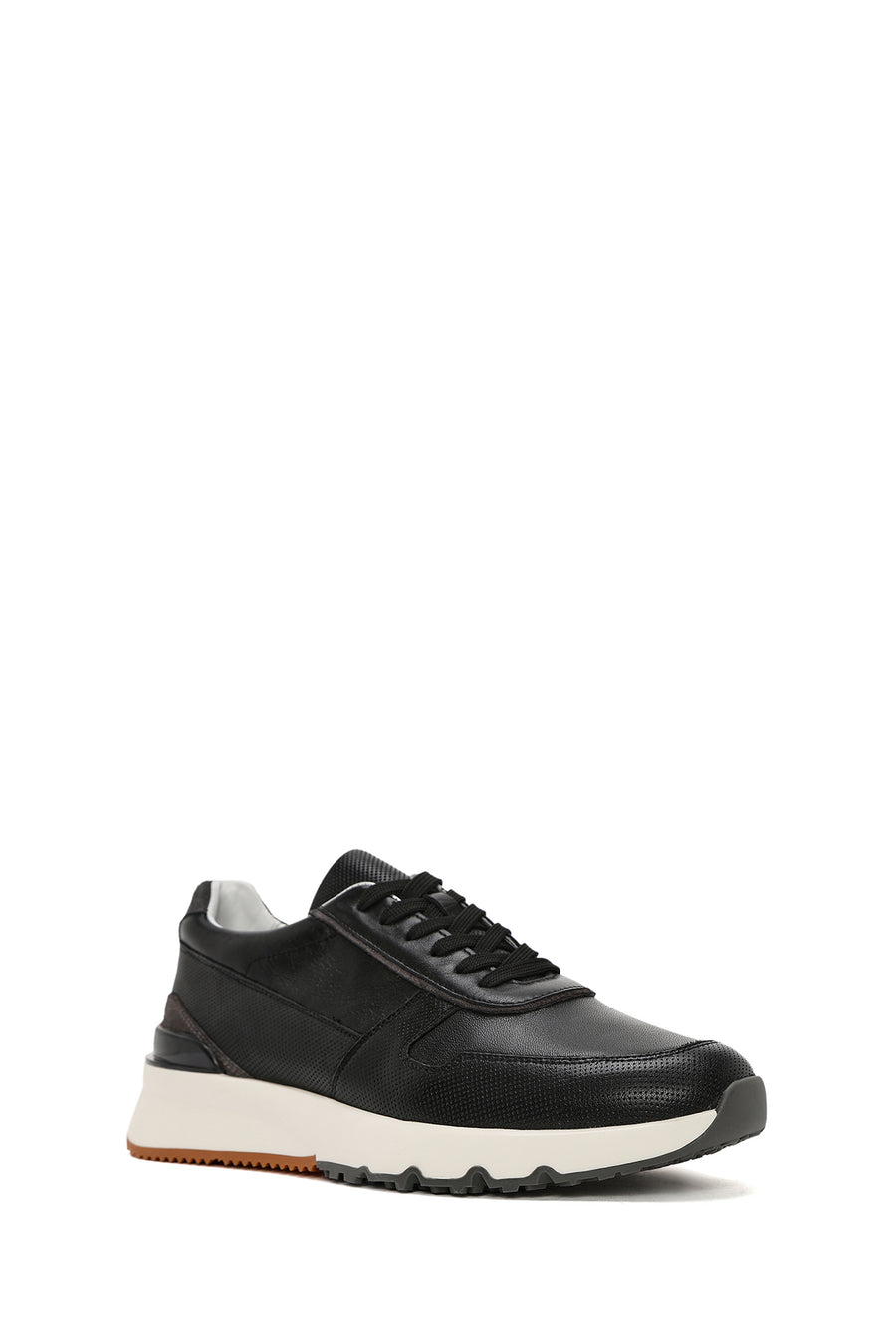 Erkek Siyah Bağcıklı Deri Casual Sneaker