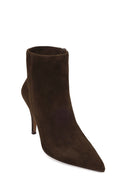 Woman Brown Zip Closure High Thin Heeled Suede Boots | Derimod