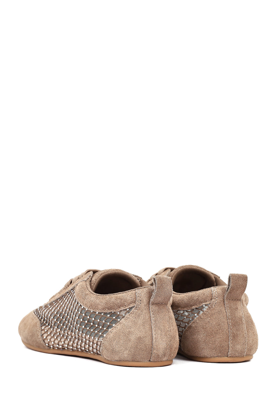 Women's Mink Lace-up Rhinestone Suede Leather Sneaker