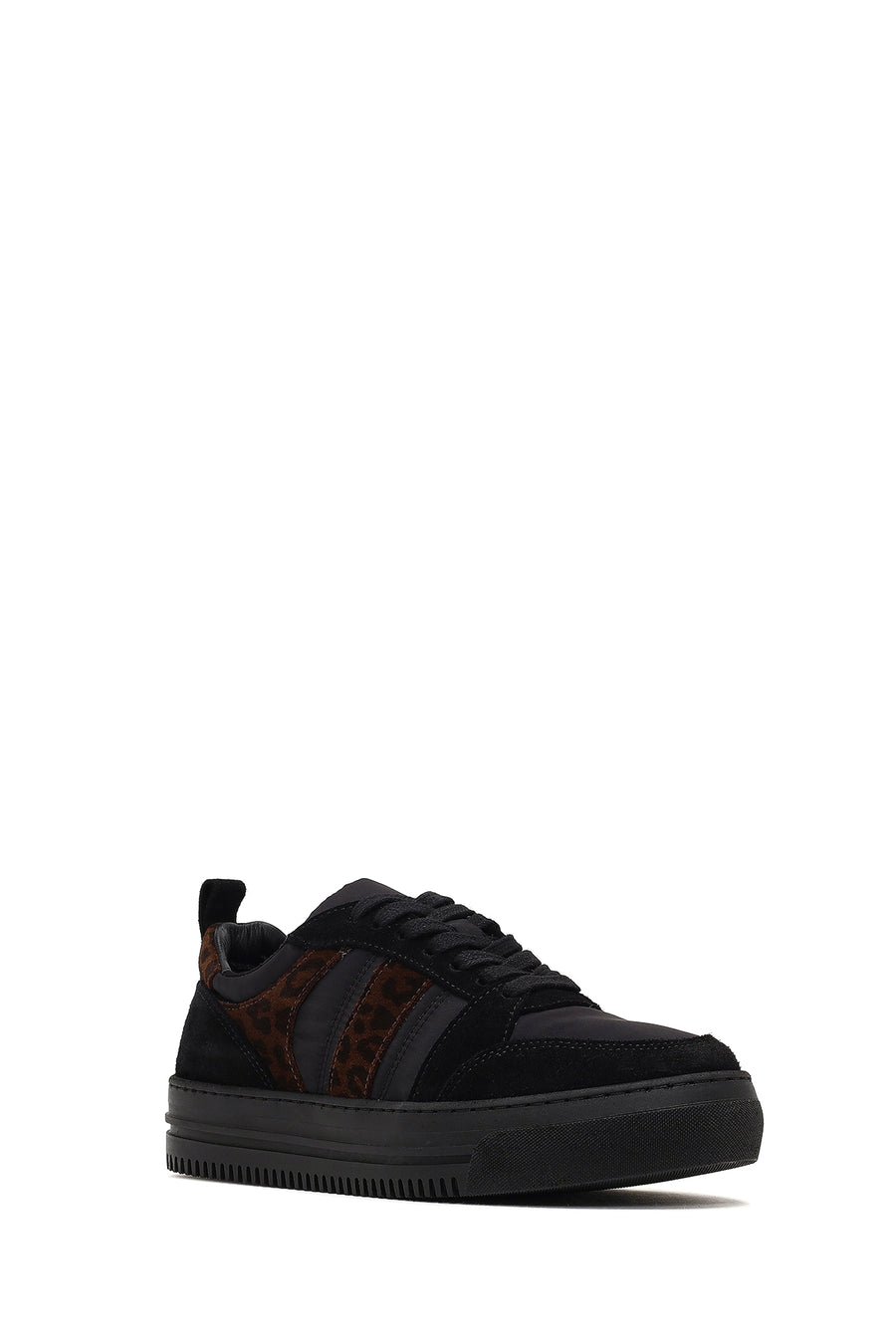 Woman Black Lace-Up Patterned Leather Sneaker