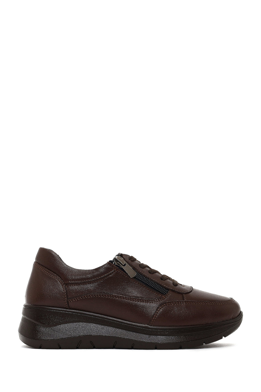 Woman Brown Lace-Up Thick-Soled Leather Sneaker AF460005DV | Derimod