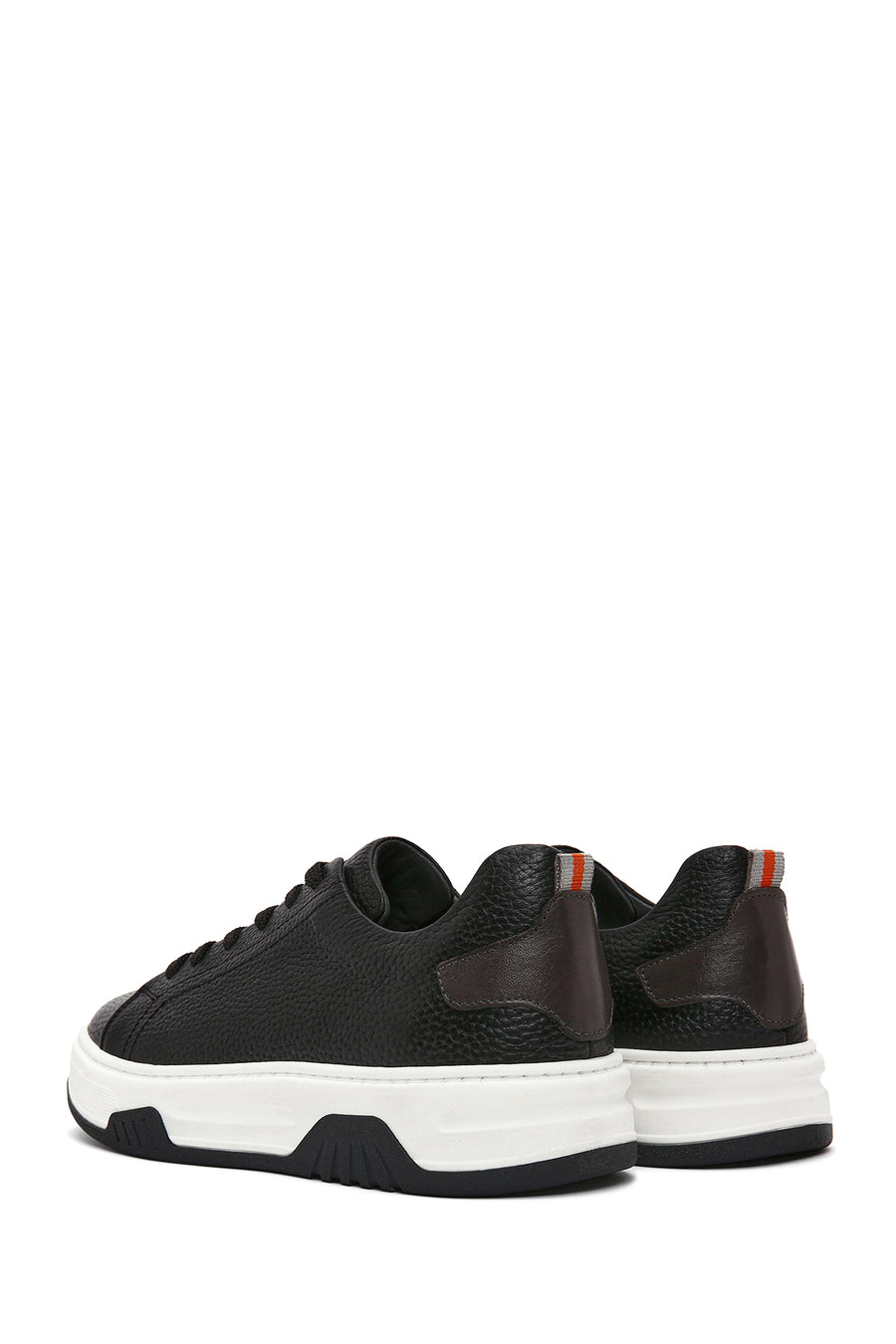 Men's Black Lace-up Thick-Sole Leather Sneaker