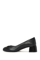 Women's Black Buckle Detailed Low Thick Heel Leather Shoes | Derimod