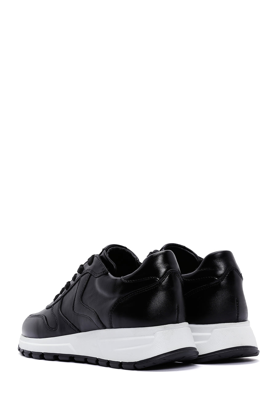Women's Black Thick Soled Leather Sneaker