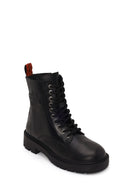 Harley Davidson Woman Black Cree Zip Closure Leather Combat Boots | Derimod