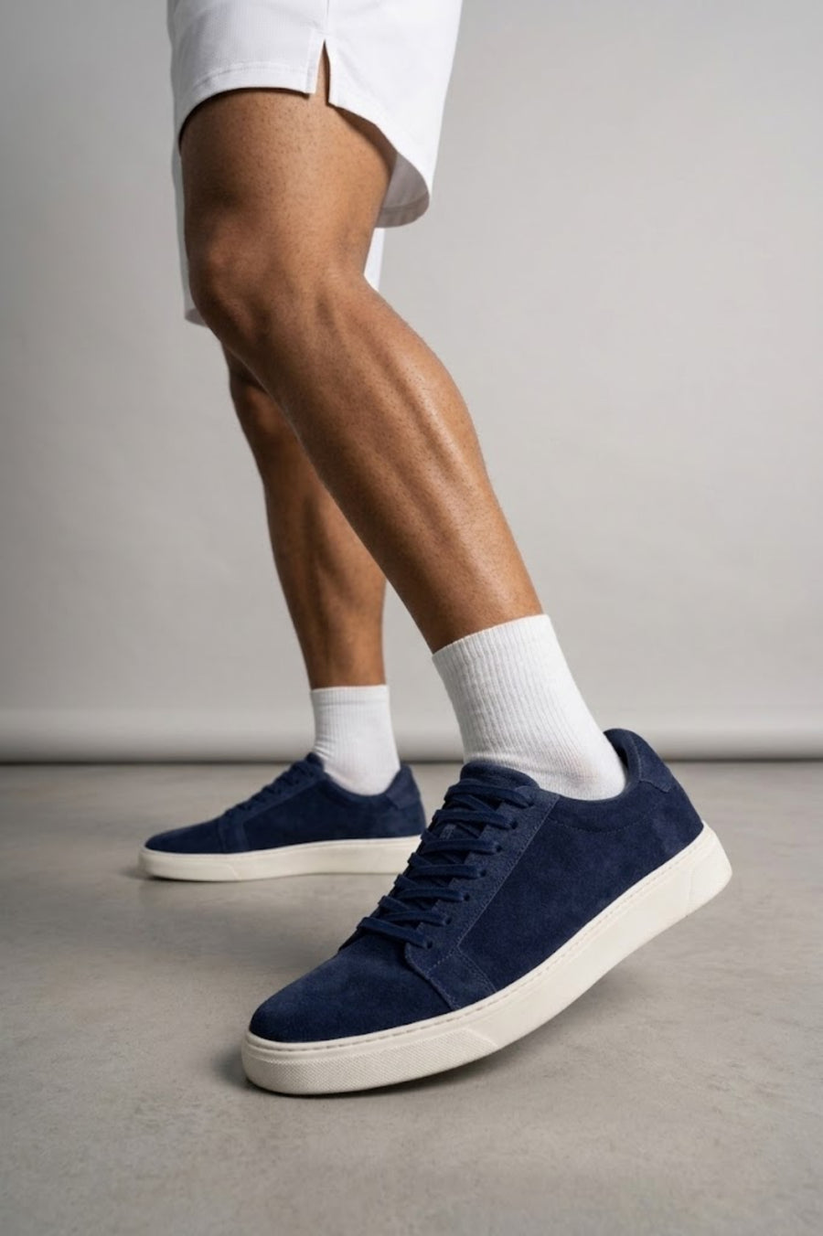 Male Navy Lace-up Suede Leather Sneaker