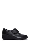 Women's Black Leather Wedge Heel Comfort Shoes | Derimod