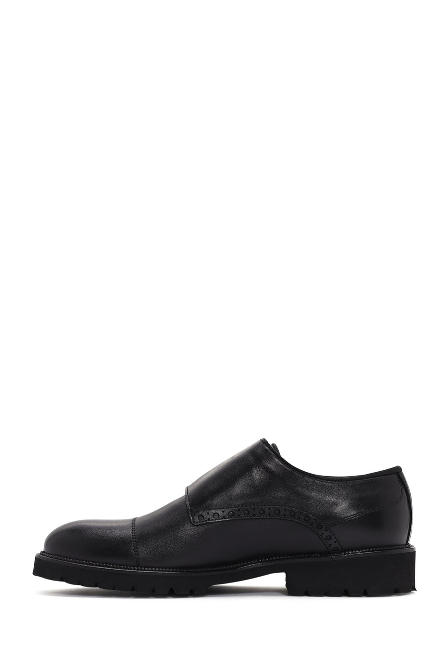 Men's Black Leather Double Buckle Casual Shoes