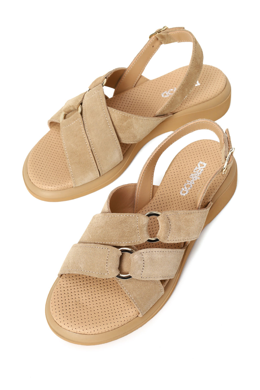 Woman Beige Buckled Suede Sandal