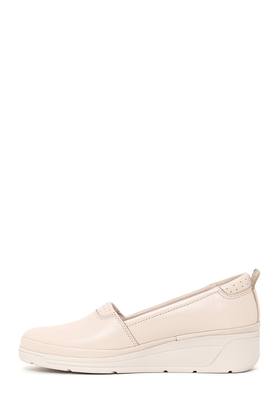 Kadın Krem Dolgu Topuklu Deri Konfor Loafer