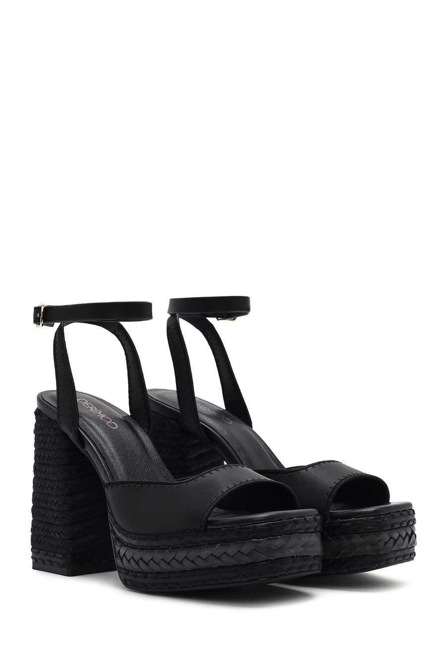 Kadın Siyah Bilekten Tokalı Platform Yüksek Kalın Topuklu Sandalet