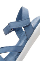 Women's Blue Ankle Strap Leather Comfort Sandals | Derimod