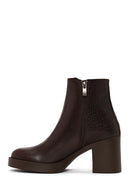 Woman Brown Zip Closure Croc Patterned Platform Chunky Heeled Leather Boots | Derimod