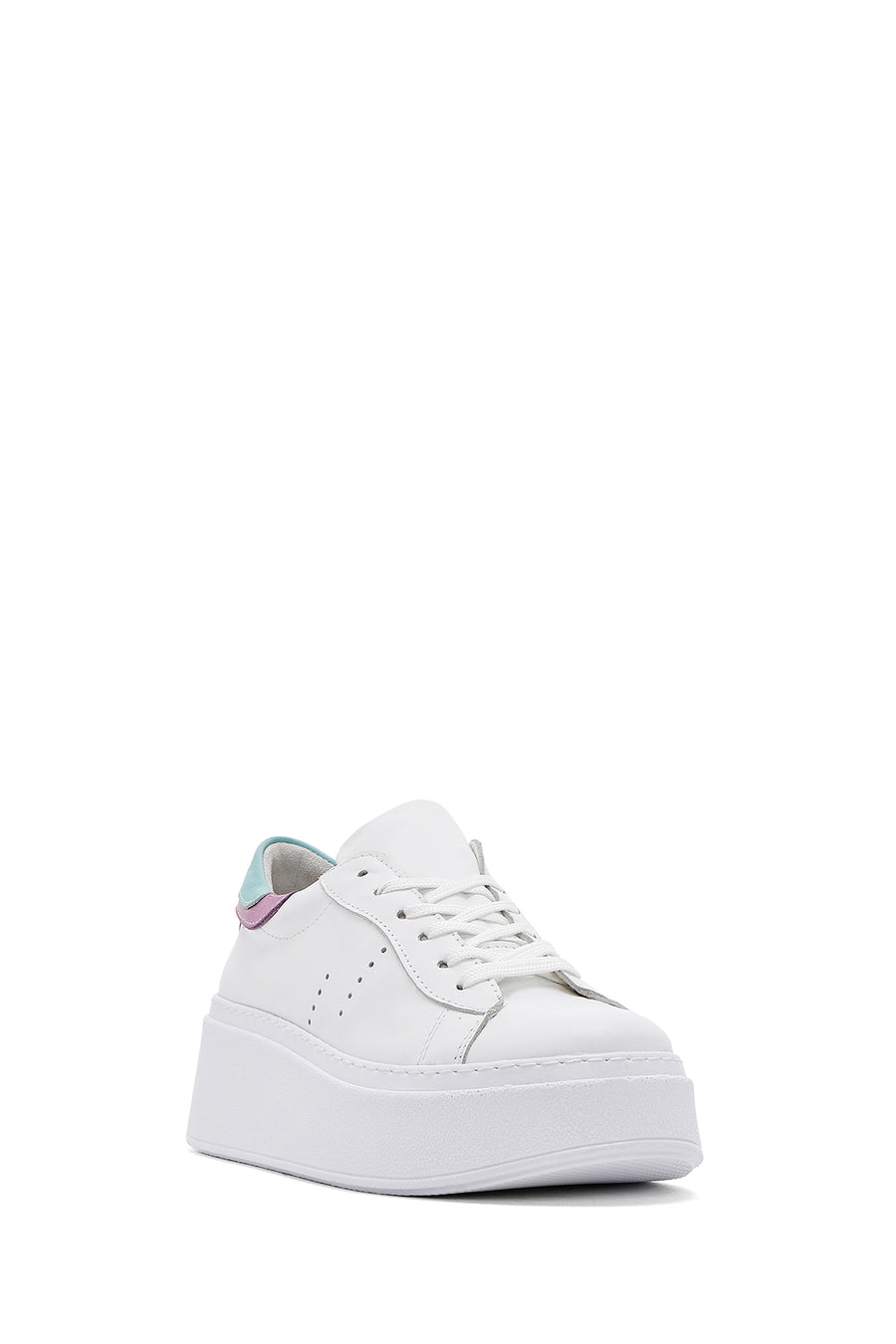 Women's White Lace-up Thick-Sole Leather Sneaker