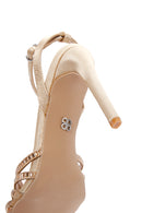 Women's Beige Ankle Strap Stone Thin Heel Sandals | Derimod