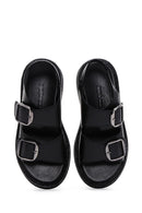 Women's Black Double Buckle Leather Comfort Sandals | Derimod