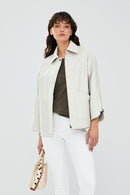 Karen Women's Beige Oversize Leather Jacket | Derimod