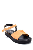 Women's Yellow Leather Flat Sandals | Derimod