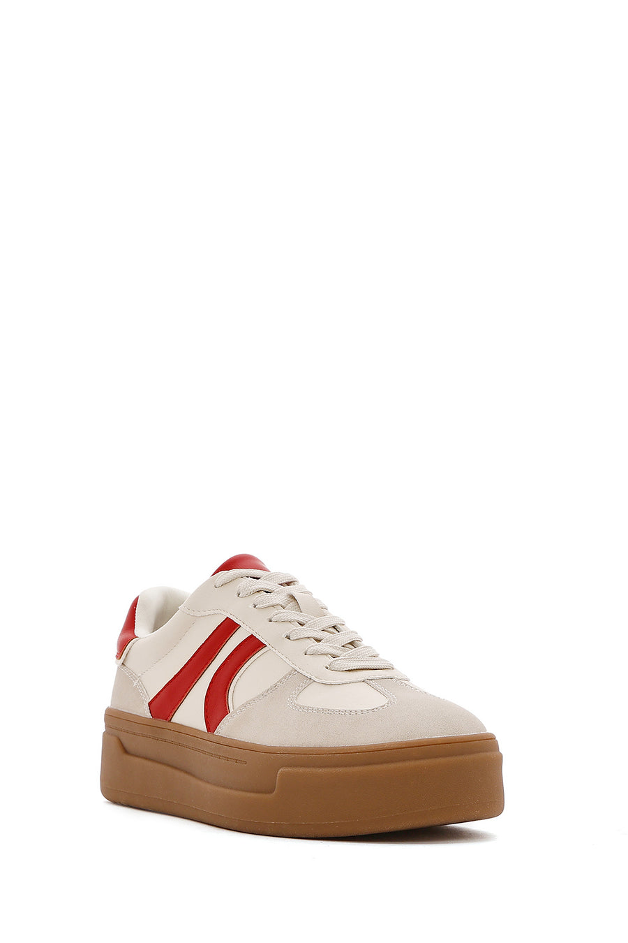 Kadın Bej Bağcıklı Kalın Tabanlı Sneaker