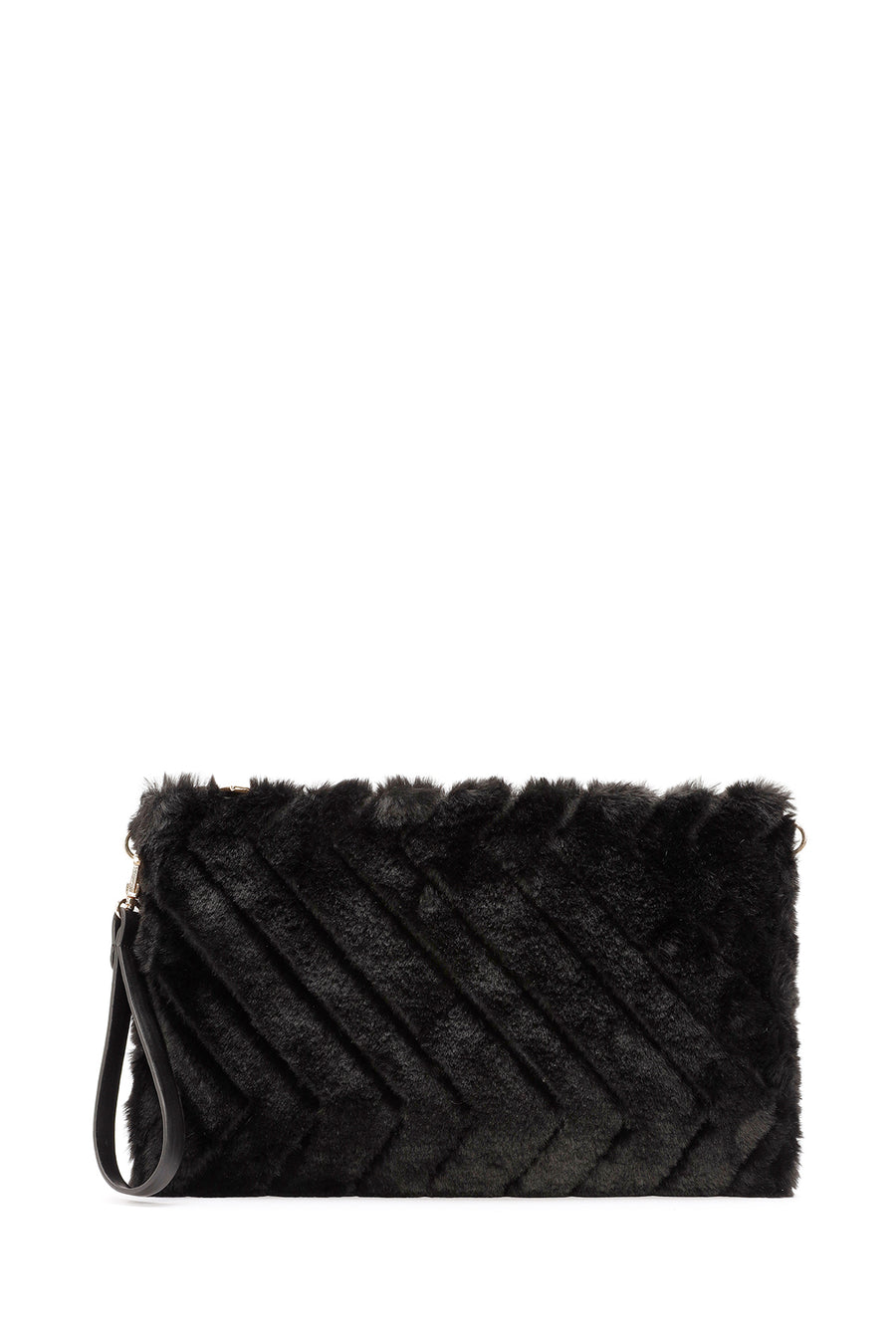 Women's Black Chain Strap Plush Clutch Bag