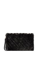 Women's Black Chain Strap Plush Clutch Bag | Derimod