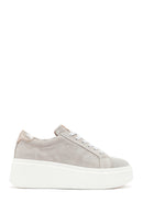 Women's Beige Lace-Up Chunky Sole Suede Leather Sneakers | Derimod