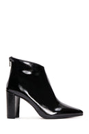 Women's Black Patent Leather Zippered Classic Heeled Boots | Derimod