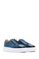 Men's Blue Leather Thick Soled Sneaker | Derimod