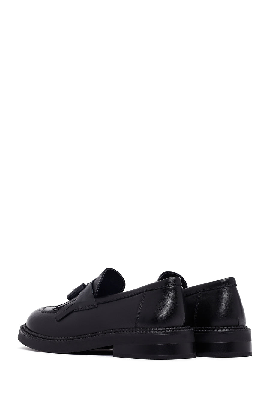 Woman Black Tasselled Leather Masculine Loafer