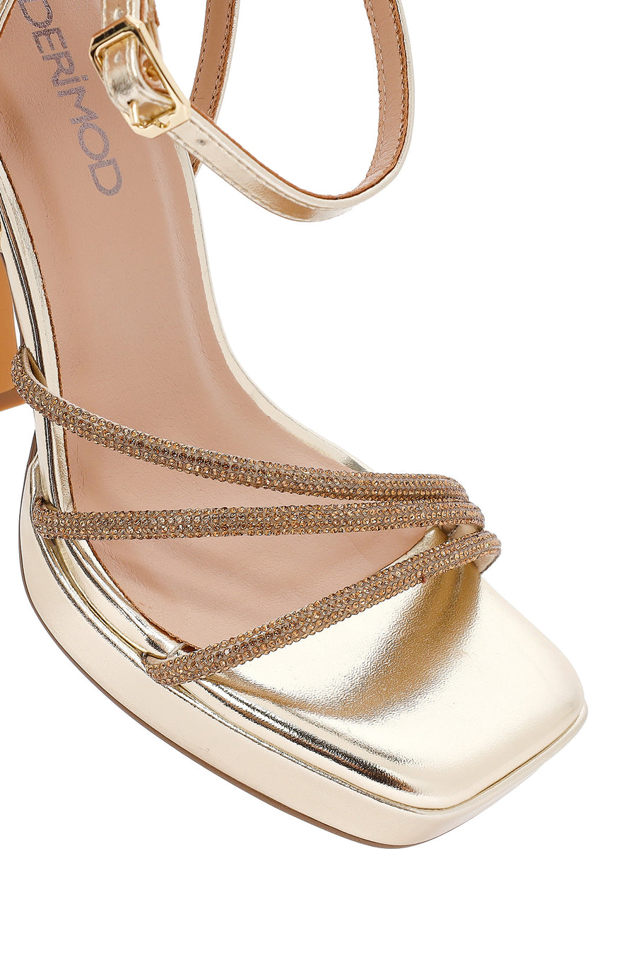 Women's Gold Ankle-Tie Thick High Heel Evening Sandals