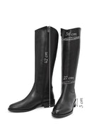 Women's Black Zippered Leather Boots | Derimod