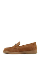 Women's Tan Buckled Suede Leather Comfort Loafer | Derimod