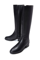 Women's Black Zippered Short Thick Heeled Leather Boots | Derimod