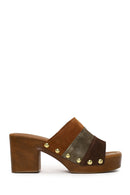 Woman Multicolored Thick-Heeled Suede Slipper | Derimod