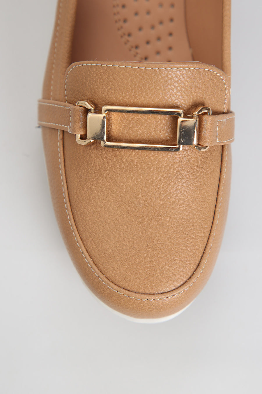 Brown Women's Leather Loafer with Wedge Heels
