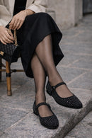 Women's Black Stone Leather Ballerinas | Derimod