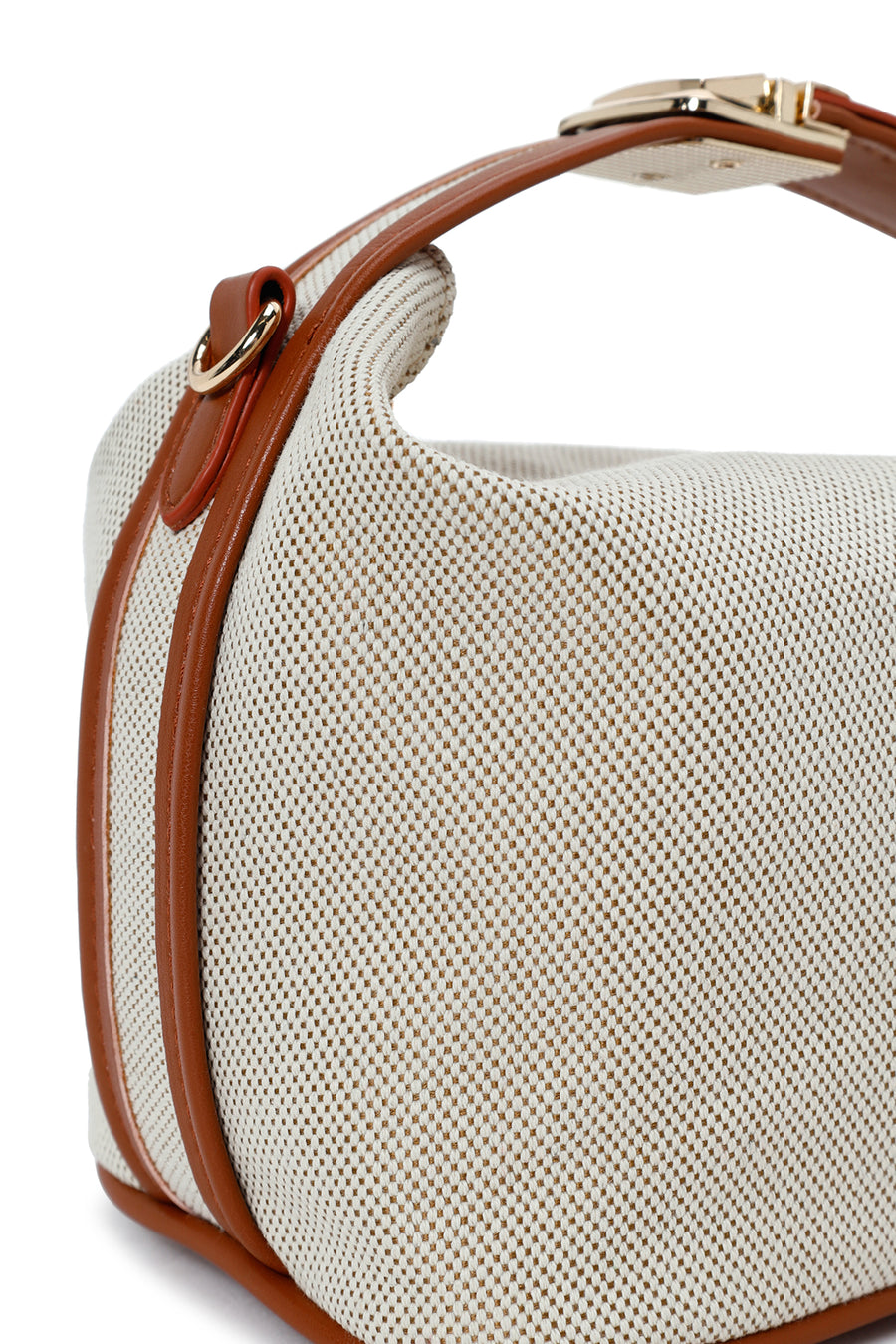 Woman Beige Long Strap Denim Mini Crossbody Bag