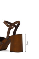 Woman Tan Ankle-Buckle Chunky-Heel Suede Sandal | Derimod