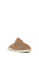 Women's Beige Buckle Suede Leather Slippers | Derimod