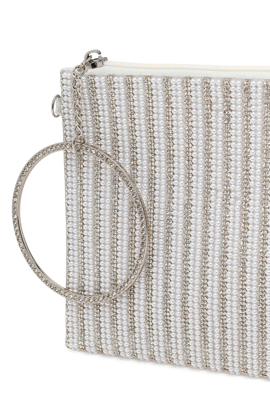 Woman Silver Chain-Strap Stone-Embellished Evening Bag