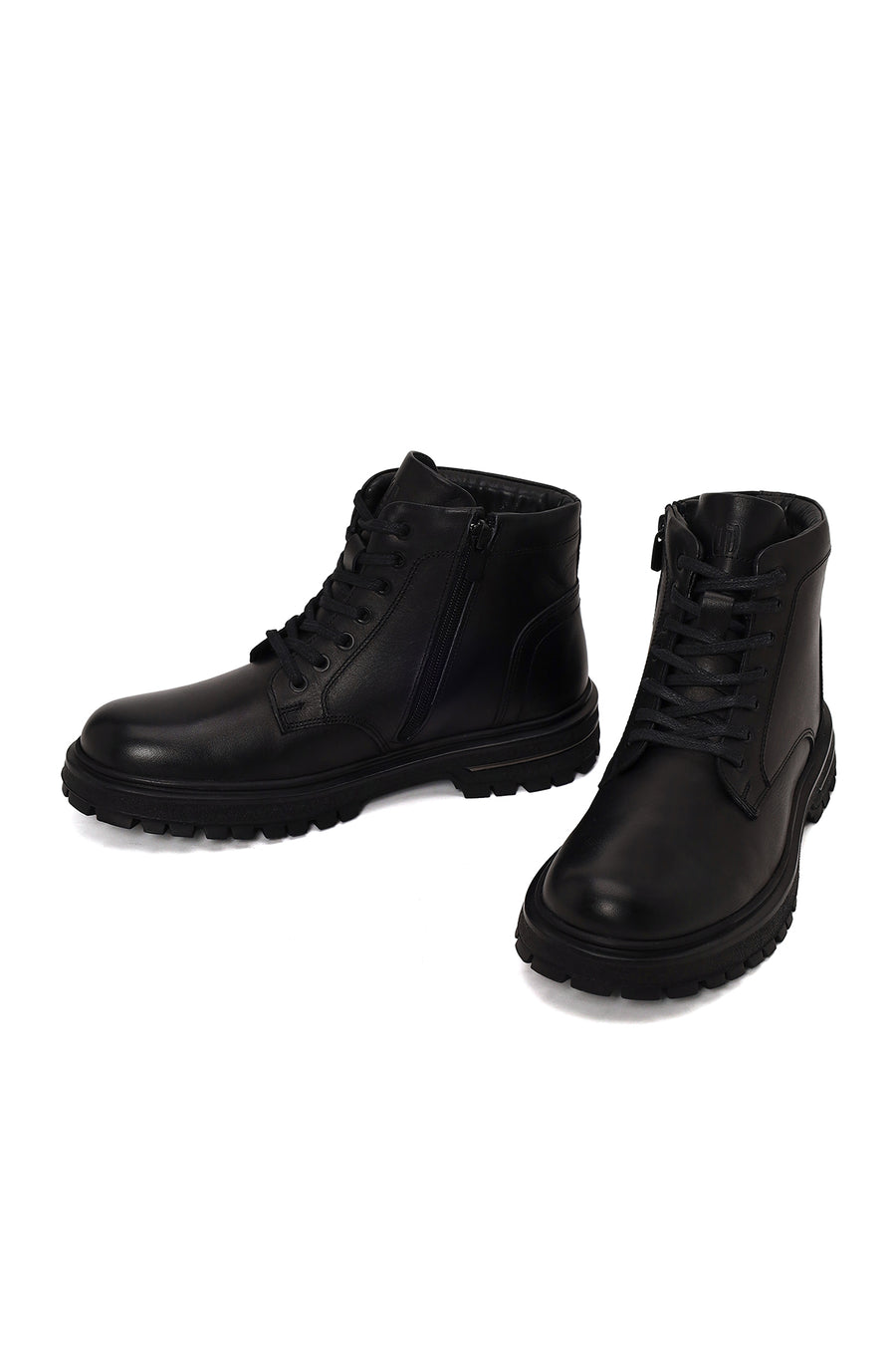 Male Black Lace-up Zip Closure Leather Boots