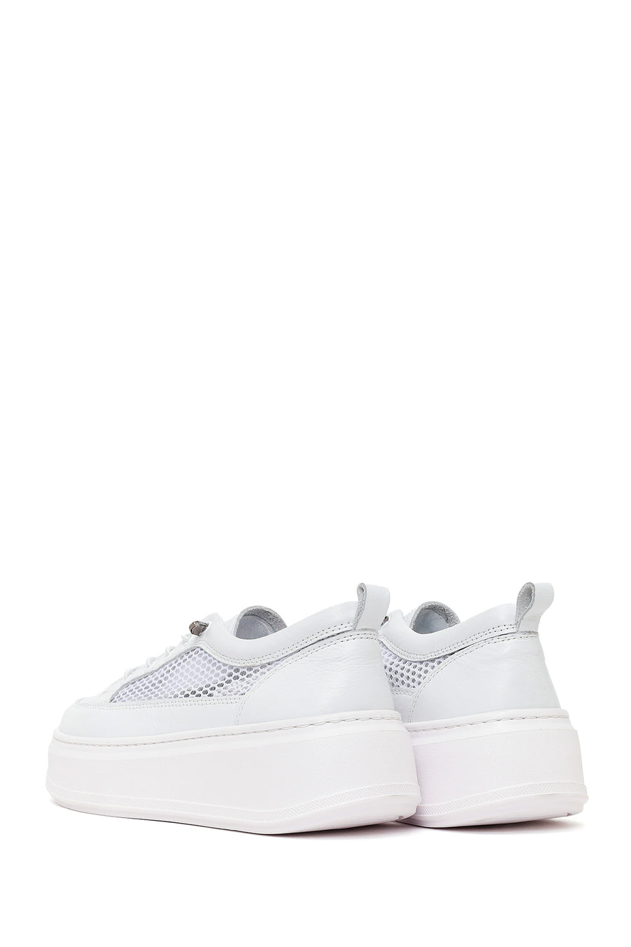 Woman White Lace-Up Thick-Soled Leather Sneaker