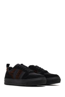 Woman Black Lace-Up Patterned Leather Sneaker | Derimod