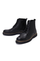 Men's Black Leather Zippered Casual Boots | Derimod