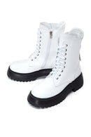 Women's White Leather Zippered Boots | Derimod