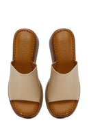 Kadın Bej Kalın Tabanlı Deri Comfort Terlik | Derimod