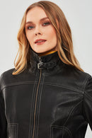 Fiesta Women's Black Short Leather Jacket | Derimod