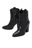 Women's Black Leather Cowboy Heeled Boots | Derimod